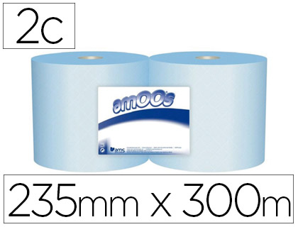 2 rollos papel secamanos industrial Amoos 2 capas 235mm.x300m. color azul